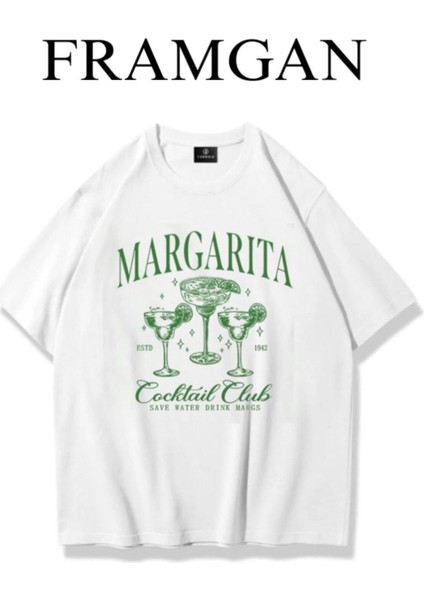 Kadın Kokteyl Baskılı Beyaz T-Shirt