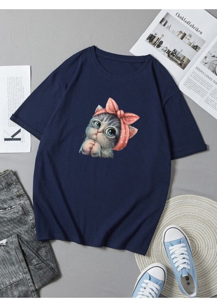 Erkek Baskılı Pamuklu Bisiklet Yaka Kısa Kollu Oversize T-Shirt