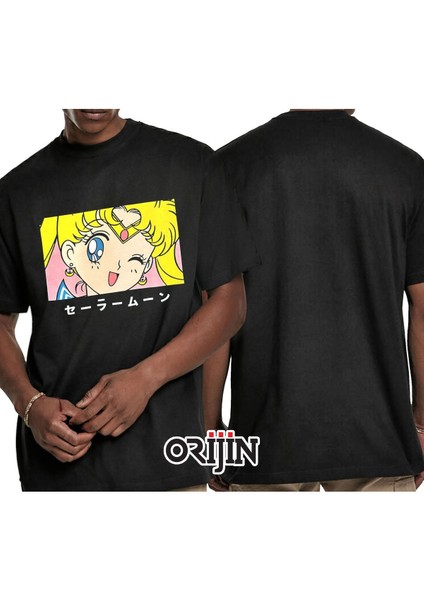 Sailor Moon Blink Anime Baskılı Siyah Tshirt