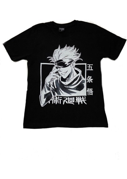 Siyah Regular Pamuklu Baskılı Anime T-Shirt Jujutsu Kaisen Pose