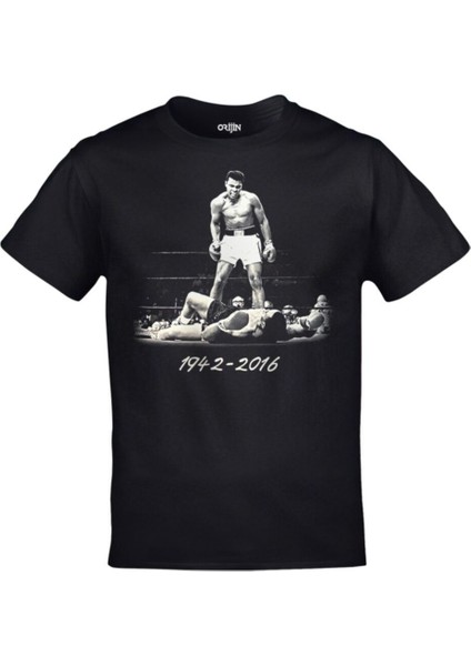 Siyah Muhammed Ali Float Like A Butterfly Sting Like A Bee Baskılı T-Shirt