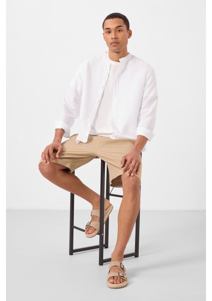 Koyu Bej Standart Fit Dokuma Hafif Esnek Chino Erkek Şort - 81289