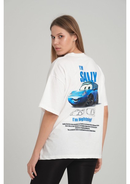I'm Sally Şimşek Mcqueen Cars Arabalar Ön Arka Baskı Detaylı Couple Oversize T-Shirt Tişört fiyatları