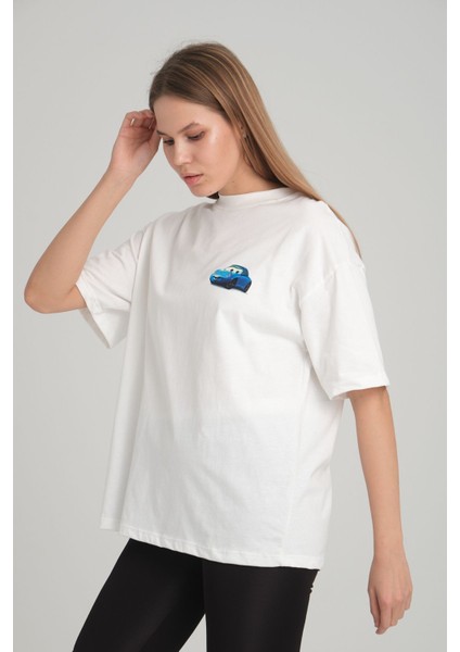 I'm Sally Şimşek Mcqueen Cars Arabalar Ön Arka Baskı Detaylı Couple Oversize T-Shirt Tişört modelleri