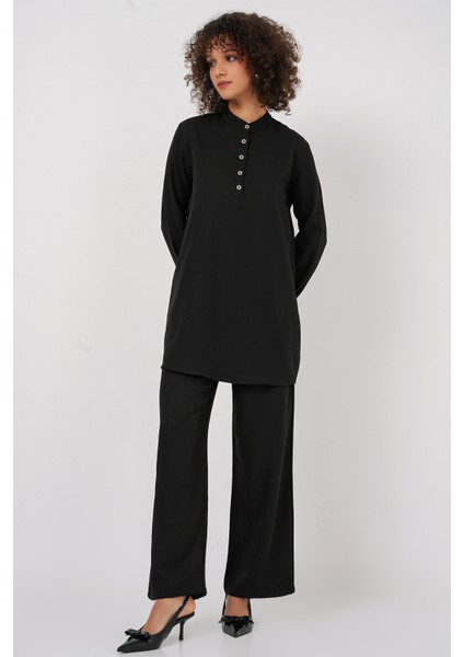 6678 Keten Tunik Pantolon Ikili Takım - Siyah modelleri