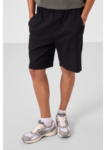 Siyah Standart Fit Dokuma Hafif Esnek Chino Erkek Şort - 81292