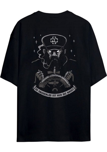 Rammstein I Sırt ve Ön Baskılı %100 Pamuk Oversize Siyah T-Shirt