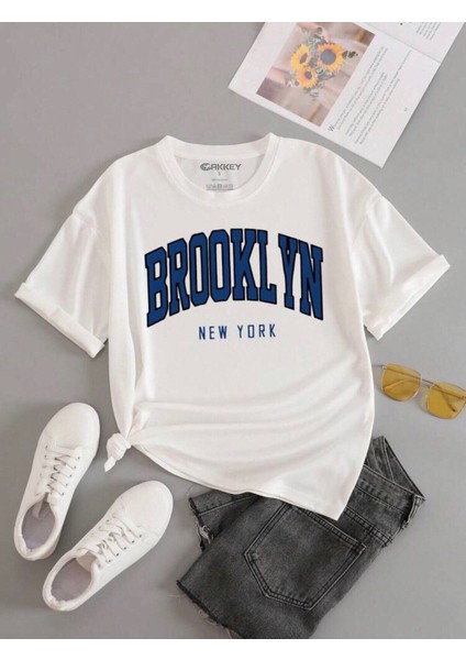 Unisex Brooklyn Baskılı Oversize T-Shirt