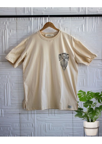 Bisiklet Yaka Yaşam-Ölüm Baskılı T-Shırt