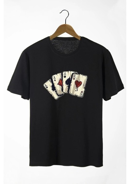 Hunors - Önü Iskambil Kağıdı Baskılı Bisiklet Yaka Oversize T-Shirt