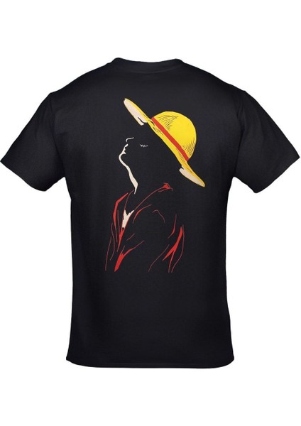 One Piece Monkey D. Luffy Silüet Ön Arka Baskılı Unisex Bisiklet Yaka Tişört modelleri