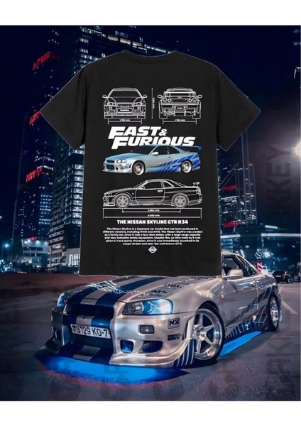 Hızlı ve Öfkeli Nissan Skyline Gtr R34 Baskılı Oversize T-Shirt