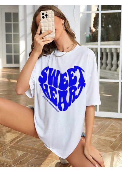 Kadın Sweatheart Baskılı Oversize T-Shirt