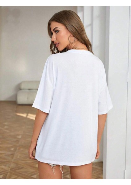 Kadın Sweatheart Baskılı Oversize T-Shirt fiyatları