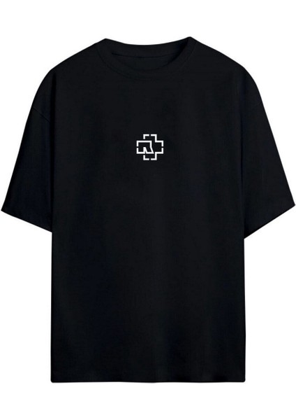 Rammstein Iı Sırt ve Ön Baskılı %100 Pamuk Oversize Siyah T-Shirt