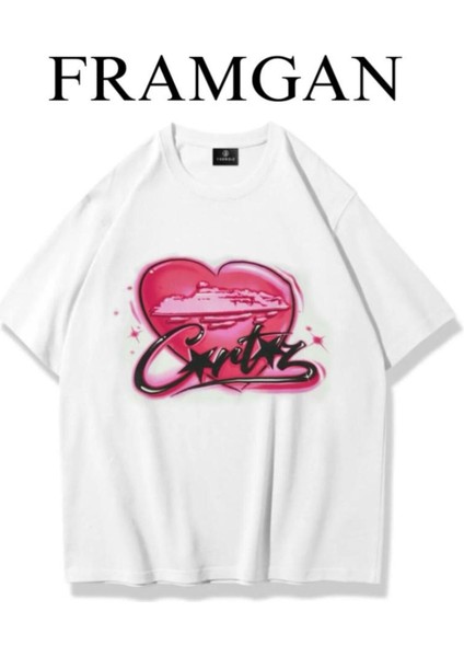 Corteiz Baskılı Sokak Tarzı Beyaz Bisiklet Yaka T-Shirt