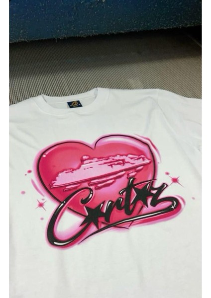 Corteiz Baskılı Sokak Tarzı Beyaz Bisiklet Yaka T-Shirt fiyatları