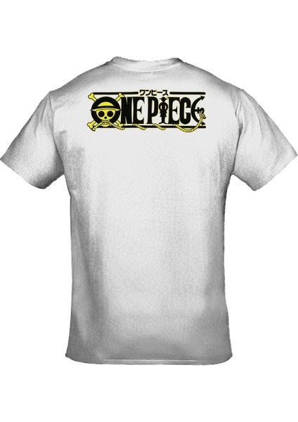 One Piece Pirate Alliance Heart Pirates Strawhat Pirates Ön Arka Baskılı Beyaz Tshirt modelleri