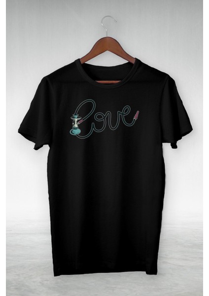 Siyah Hookah From Love Letter Baskılı Kısa Kol T-Shirt