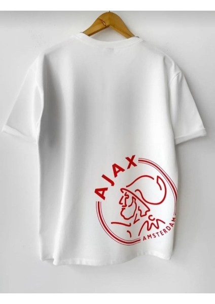 Beyaz Ajax Baskılı Oversize T-Shirt