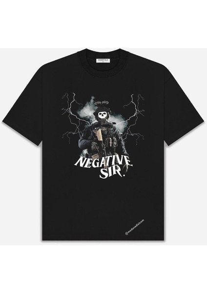 Call Of Duty Ghost Negative Sir Baskılı T-Shirt Oversize %100 Pamuklu Tişört Siyah