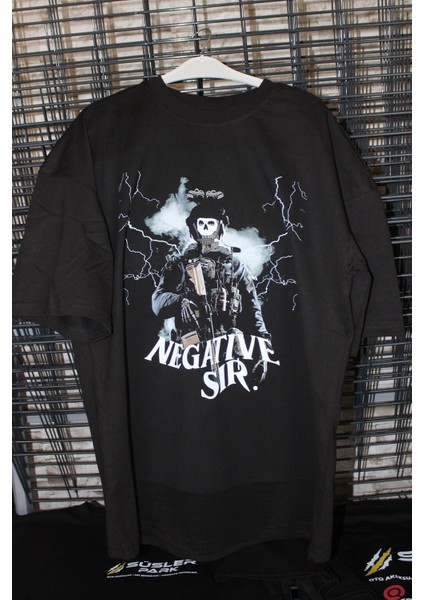 Call Of Duty Ghost Negative Sir Baskılı T-Shirt Oversize %100 Pamuklu Tişört Siyah