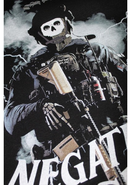 Call Of Duty Ghost Negative Sir Baskılı T-Shirt Oversize %100 Pamuklu Tişört Siyah