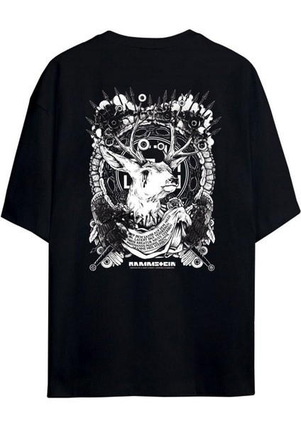 Rammstein Iı Sırt ve Ön Baskılı %100 Pamuk Oversize Siyah T-Shirt