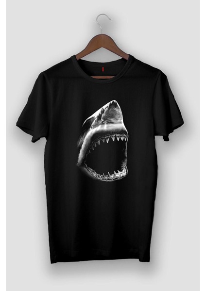 Siyah Jaws Görselli T-Shirt