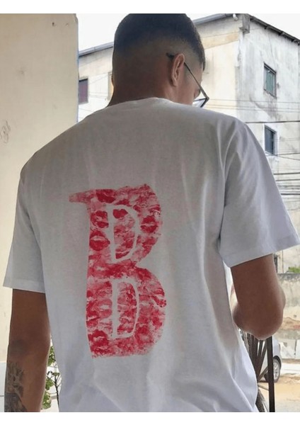 Sevgiliye Harfli Öpücük Kiss Design Baskılı Oversize Unisex T-Shirt