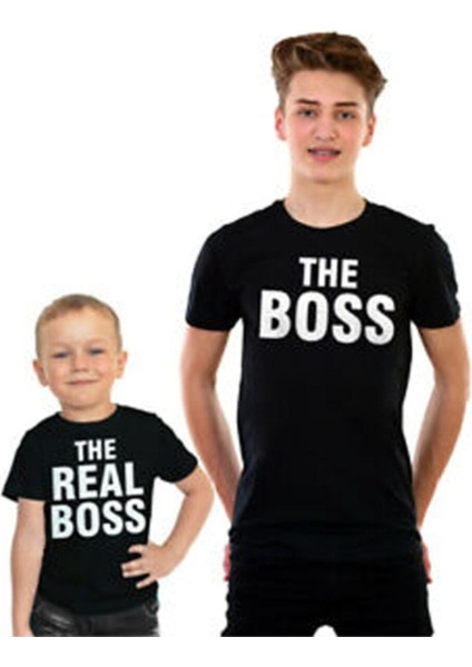Baba Erkek Kız Çocuk The Boss Baskılı Siyah T-Shirt fiyatları