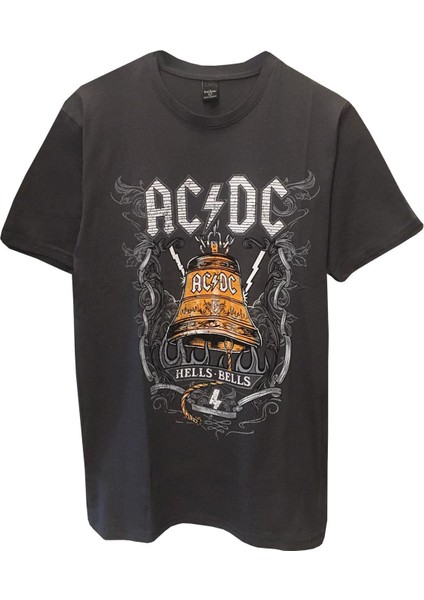 Rock Müzik Acdc Baskılı Gri Tişört