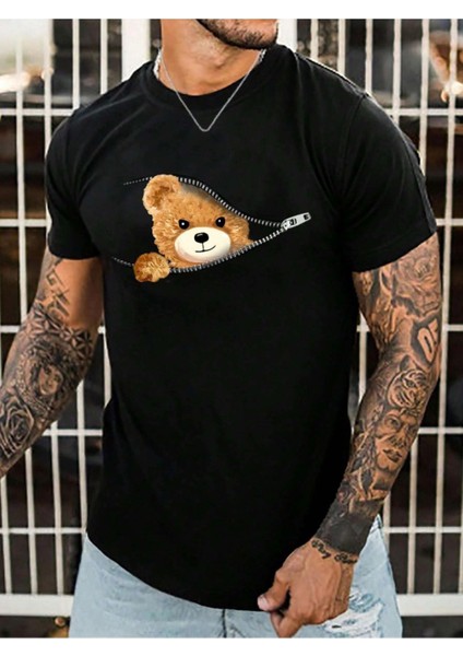 Fermuardan Çıkan Ayıcık Baskılı T-Shirt