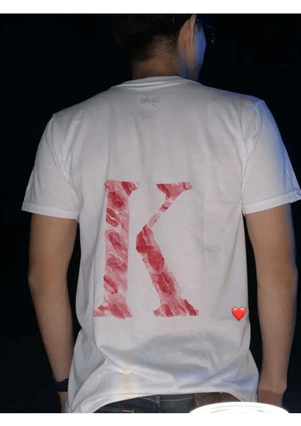 Sevgiliye Harfli Öpücük Kiss Design Baskılı Oversize Unisex T-Shirt