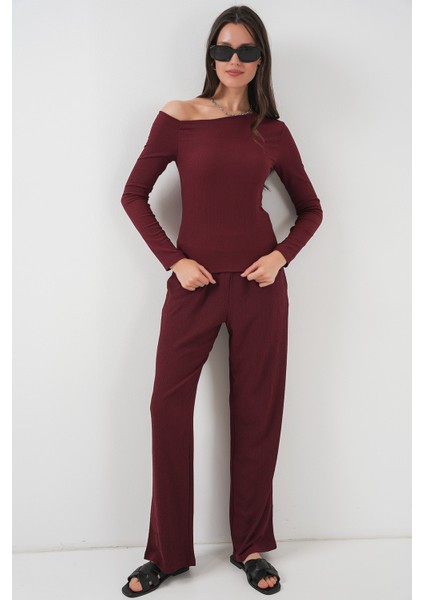 6708 Düşük Omuz Alt Üst Takım - Bordo