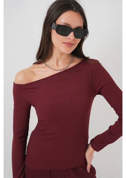 6708 Düşük Omuz Alt Üst Takım - Bordo fırsatları