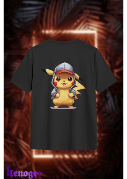 Oversize - Pikachu Basklı T-Shirt