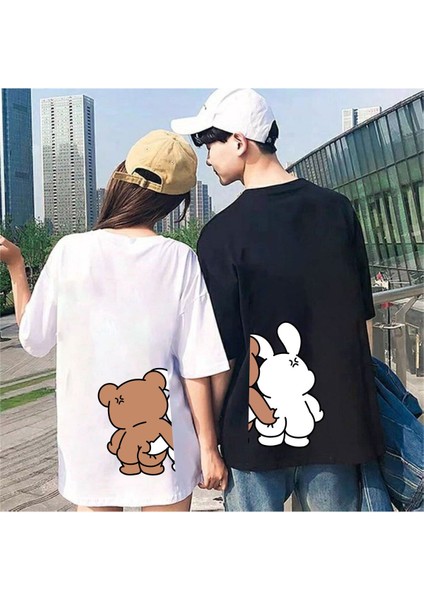 2 Li Unisex Oversize Çift Arkadaş Sevgili Kardeş Sevgililer Günü Anime Doğum Günü T-Shirt Tişört
