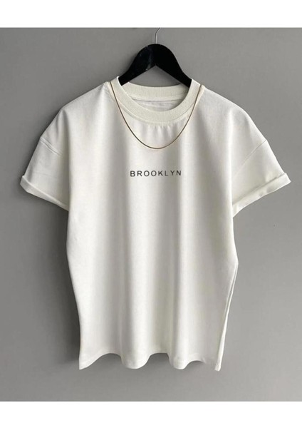 Tasarım Brooklyn Baskılı Oversize %100 Pamuk T-Shirt