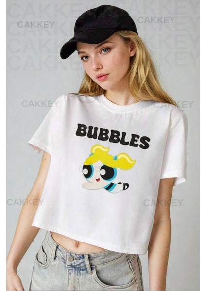 Powerpuff Girls Blossom-Bubbles-Buttercup Baskılı Crop T-Shirt