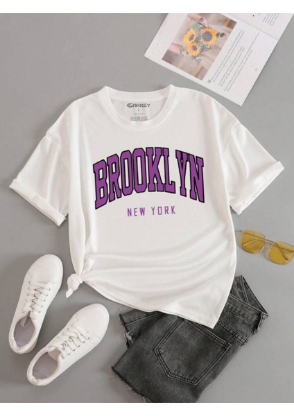 Brooklyn Baskılı Oversize T-Shirt