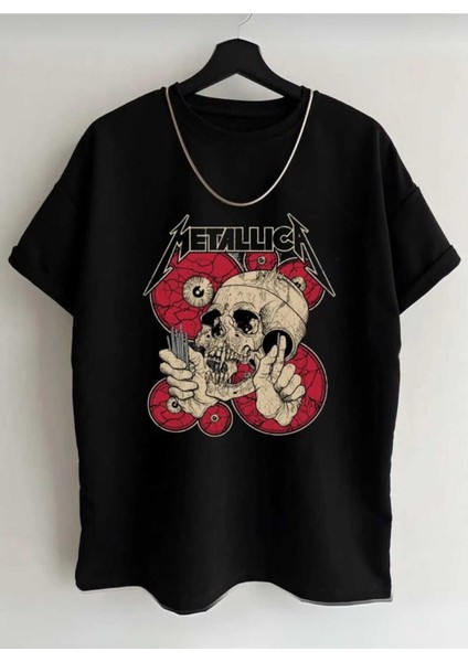 Metallıca Baskılı Oversize Rahat Kalıp Tshirt