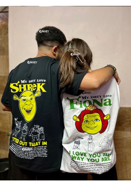 Trend 14 Şubat Sevgililer Günü Fiona&shrek-Eşek Baskılı Couple Çift Sevgili T-Shirt
