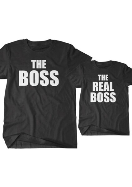 Baba Erkek Kız Çocuk The Boss Baskılı Siyah T-Shirt
