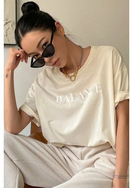 Unisex Balance Baskılı Oversize Boyfriend T-Shirt