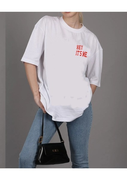 Unisex Hey It`s Me Baskılı Oversize Boyfriend T-Shirt fiyatları