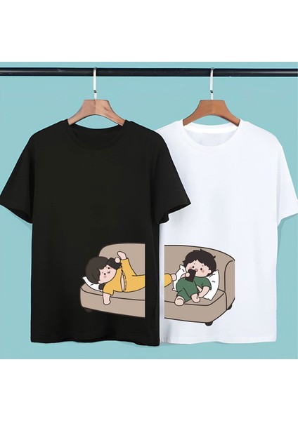 2 Li Oversize Çift Arkadaş Sevgili Kardeş Sevgililer Günü Anime Doğum Günü T-Shirt Tişört