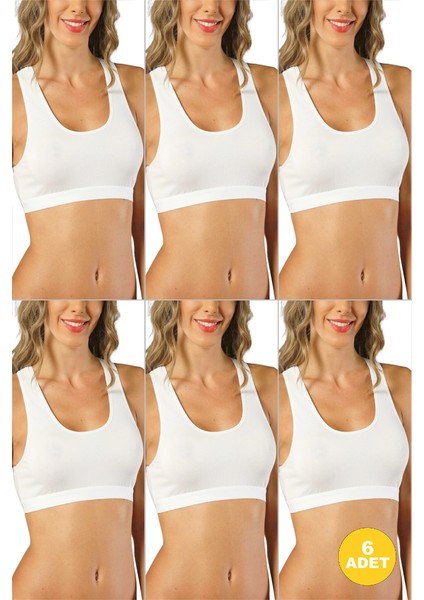 Genç Kız Pamuklu Likralı Yarım Atlet Sporcu Sütyeni 6'lı Paket