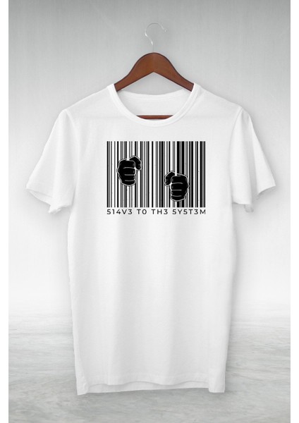 Beyaz - Iron Fıngers Made Of Barcode And Hands Holdıng It - Vip Tasarım Tshirt