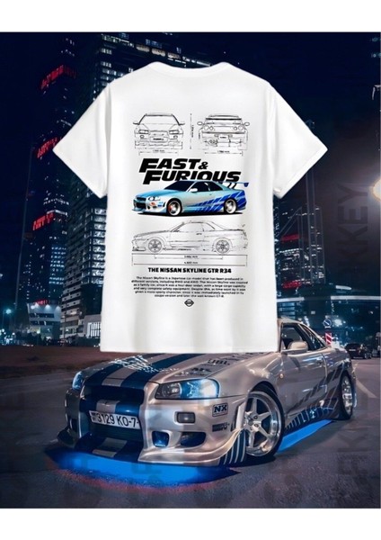 Hızlı ve Öfkeli Nissan Skyline Gtr R34 Baskılı Oversize T-Shirt